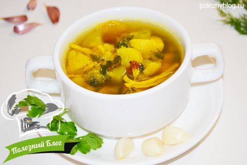Куриный суп с брокколи и цветной капустой | Готовый
