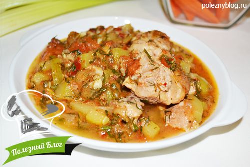 Овощное рагу с куриными бёдрышками | Готовое