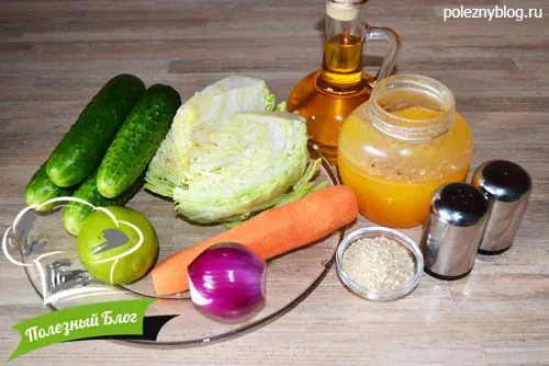 Салат из капусты, моркови и огурца с освежающим кунжутным соусом | Ингредиенты