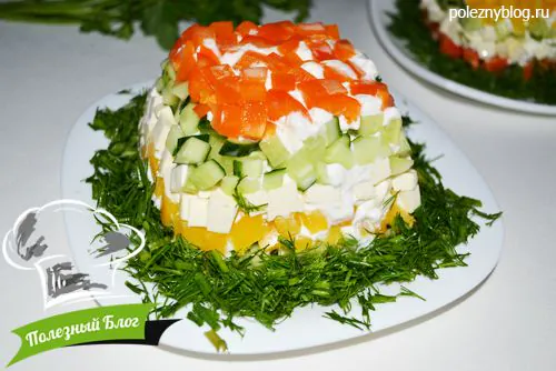 Слоёный салат из огурца, перца и сыра - Шаг 10