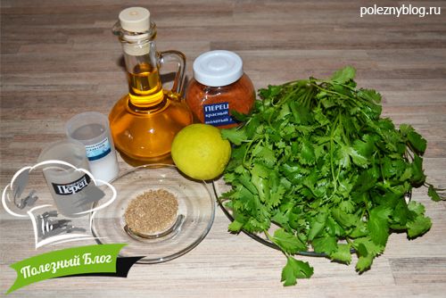 Зелёная заправка для салатов с зеленью кинзы - Ингредиенты